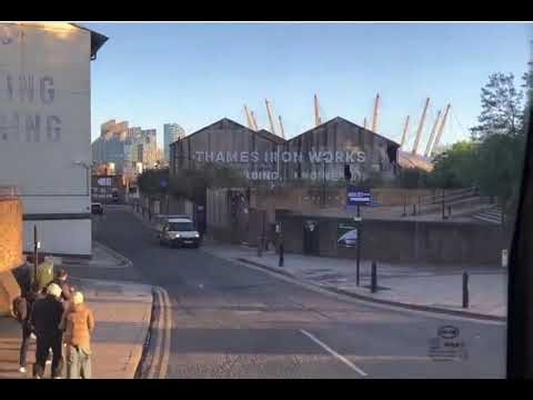 16 April 2025 - SuperLoop SL4 goes round the roundabout twice on the journey from Canary Wharf.