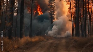 tree forest fire, Large forest fire burns the tree covered side of a mountain, Soaring Flames And Smoke Above Burning Trees, Fire Storm In The Forest, natural disaster, footage, 4k footage, videos Stock Video