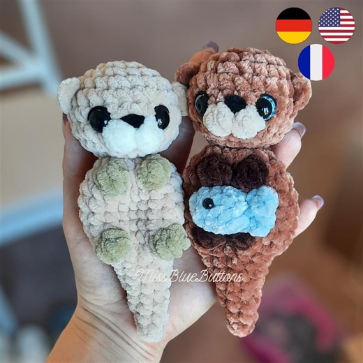 Ocean the Mini Otter Snuggler & Tiny Fish Crochet Pattern / Beginner Friendly NO SEW - Etsy