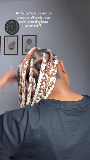 Confidently mixed two colours for 20 braids, panicked halfway through… finished them and now I’m acting like this was the vision all along 😌. #hairtok #kenyantiktok🇰🇪 #fyp #blackgirlmagic #protectivestyles