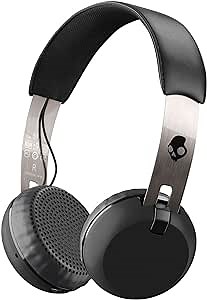 Skullcandy Grind Bluetooth Wireless On-Ear Headphones with Built-in Mic and Remote, 12-Hour Rechargeable Battery, Supreme Sound Audio, Plush Ear Pillows for Comfort, Black/Chrome, 7 x 3.6 x 8