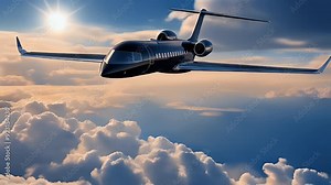 sky luxury class sun plane huge r white flight horizontal private vip 3d jet black flying first design clouds photo rendering business blue generic concept trave