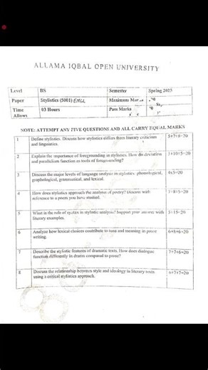 AIOU Code 5001 past paper spring 2025 | 03468885319