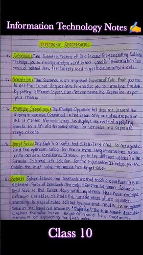 Electronic Spreadsheet ✍️ Class 10 INFORMATION TECHNOLOGY OneShot Notes 💥(IT CODE: 402) CBSE 2023-24