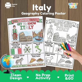 Italy Country Study | Geography Coloring Poster | Europe Activity | Ancient Rome