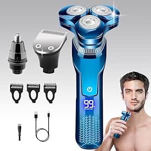Electric Razor for Men, New Upgrade Men’s Electric Shavers Rotary LED Display/Waterproof/Rechargeable, Shaver for Men Cordless Floating Head Replaceable Blades, Portable Razor Mens
