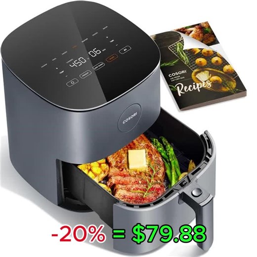 COSORI Air Fryer Pro 9-in-1, Compact 5QT, 450℉: Half Time & Chef-Grade Cook, One-Wipe Clean Glass Panel, 130 In-App Recipes with Nutritional Info, Nonstick & Dishwasher-Safe Basket, Gray.Lets go follow the link in the profile header LINK: 💎https://c8ke.com/Kostyantyn💎 to the product in the