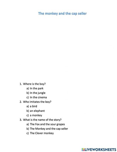 The monkey and the cap seller worksheet