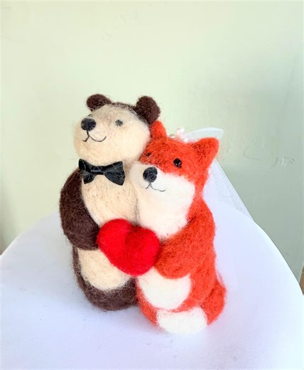 Cute Wedding Cake Topper Bride and Groom Unique Wedding Figurine Needle Felted Bear and Fox Wedding Woodland Wedding Animals Cake Topper - Etsy
