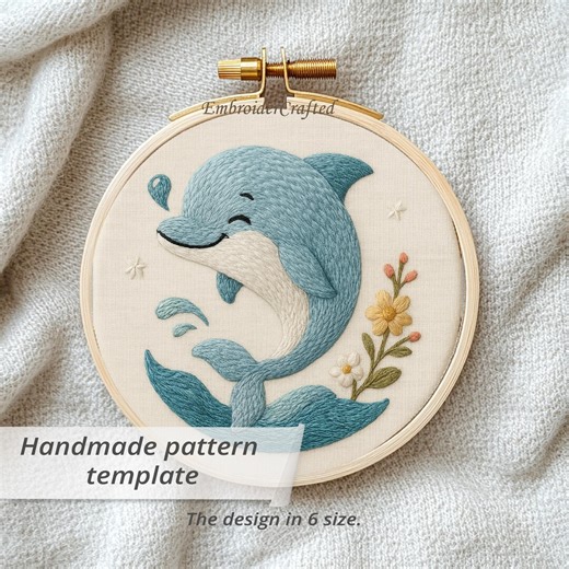 Dolphin Hand Embroidery Pattern, Ocean Animal Nursery Hoop PDF, Beginner Craft - Etsy