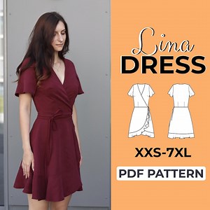 Wrap Dress Sewing Pattern | Elegant Dress Pattern | Easy Beginner Pattern   Easy Illustrated Tutorial | XXS - 7XL | A0, A4 & US Letter - Etsy