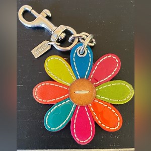 Coach Multicolor Signature Leather Flower Daisy Charm Keychain RARE Y2K