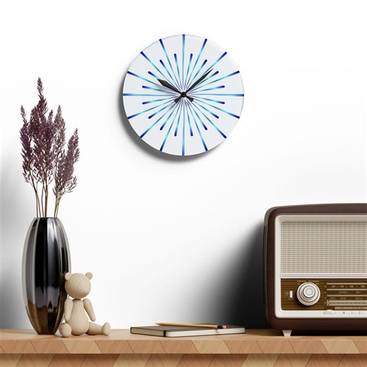 Blue Radiant Burst Acrylic Wall Clock, Modern Abstract Art, Gradient Starburst Design, Unique Home Decor Statement, Contemporary Timepiece - Etsy