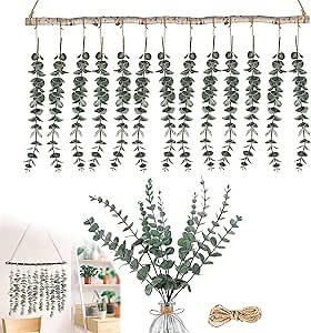 24PCS Eucalyptus Stems, Dried Eucalyptus bundle with Real Touch Artificial Eucalyptus Leaves, eucalyptus branches for Christmas Vase Filler, Greenery Stem, Faux Flowers Arrangement, Floral Home Decor