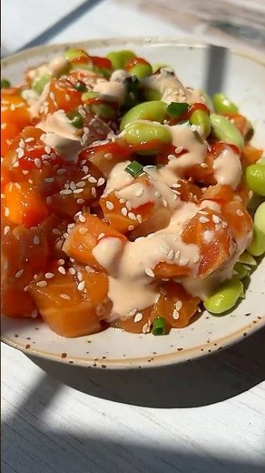 One Bite of The BEST #Spicy #Salmon Poke Bowl = ADDICTED! 🔥🍣 GOOD FOR YOU! #shorts #shortsrecipe