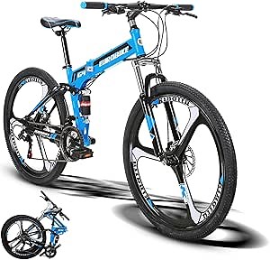 EUROBIKE G4 Folding Mountain Bike, Adult Folding Bike, Full Suspension Mountain Bike 26 Inch,21 Speed Mens/Women Foldable Bike,Muti Colors