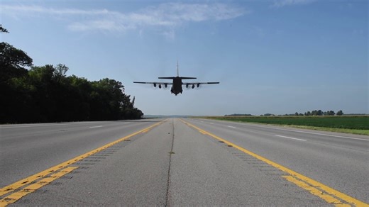 Arkansas National Guard lands cargo plane on state highway for Air Force training exercise