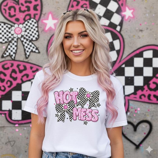 Hot Mess PNG, Pink Preppy Shirt Sublimation, Retro Western Girly PNG, Trendy Coquette Shirt Design, Trendy Leopard Mom Digital Download - Etsy