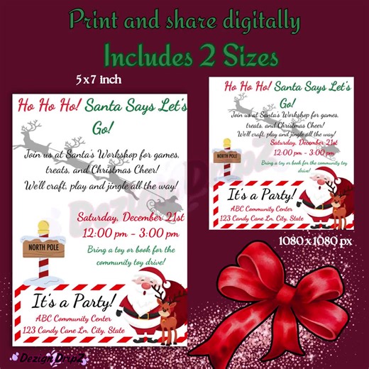 Santa's Workshop Christmas Invitation Template | Kids Xmas Party (digital Download) - Etsy UK