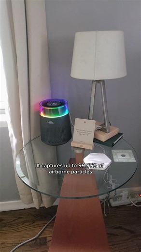 this lil desktop air purifier is so neat! it's great for someone in college or someone with limited space, and I love the RGB light 💫🤌 #desktopairpurifier #airpurifier #airpurifiers #ad #paidpartnership #cleanair #cleanerair
