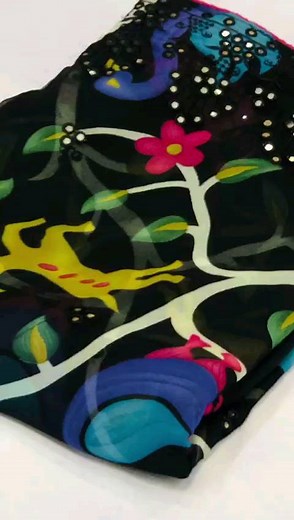 *Hare we go with beautiful kalmakari print saree for your upcoming festival or entry..😍😍😍* *Vedisha*-3 Pure and very soft Lite weight Georgette sarees with all over kalmakari with flowers print and allover foil mirrors penal work. Ton to ton paiping and cotton blouse *Best price 650 $* No less Premium quality Book your orders For bookings WhatsApp 9962837344. | Nandhini Salwars