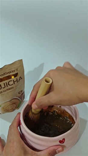 When you get it for free ✨ My first ever #hojicha at my matcha corner 🥹 #homecafe #homebarista