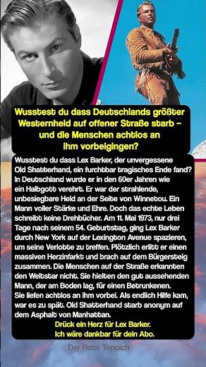 Lex Barker: Der einsame Tod von Old Shatterhand 💔 #derroteteppich #legende
