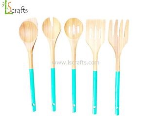 [Hot Item] Reusable Bamboo Kitchen Dinner Utensil Set with Color on Handle