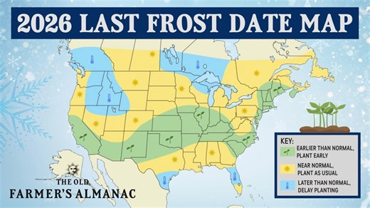 The Old Farmer’s Almanac has released its ‘Last Frost Date’ map