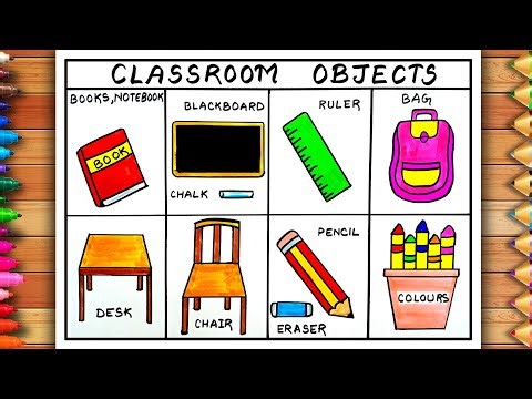 Easy Classroom Objects Drawing | Objects in the Classroom Drawing | School Supplies Drawing