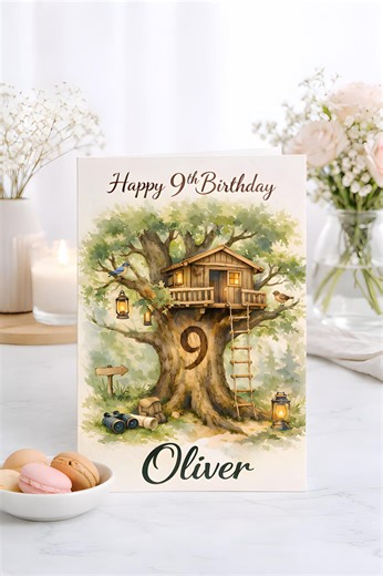 Personalised 9th Birthday Card for Boy | Treehouse Adventure | Custom Name 9 Year Old | Kids - Etsy