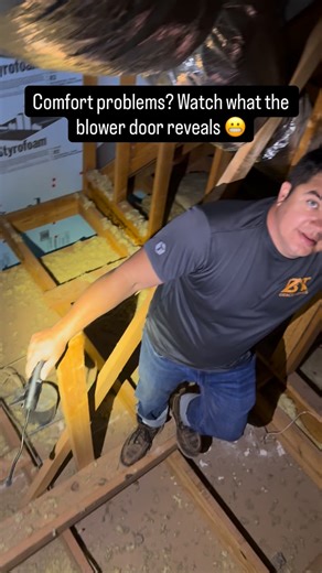 Follow me for real-world building science, attic mysteries, and the fixes that actually make your home comfortable. 🔍🏠 We’re back in this Houston home, and this time we’re showing what the blower door reveals: serious air leakage. Kevin from @btgracehomes is running the @retrotec tracer, and the office is basically pulling attic air straight into the living space. Electrical penetrations? Leaking. Ceiling fan box? Leaking. Can lights? Absolute wind tunnels. When you stack missing insulation an