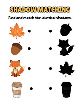 Fall shadow matching activity Montessori printable worksheets November
