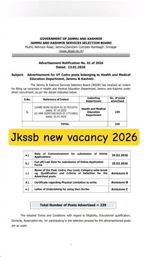 jkssb new vacancy notification out 2026 | jkssb new vacancy health and medical education department