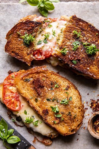 Roasted Garlic Caprese Grilled Cheese.