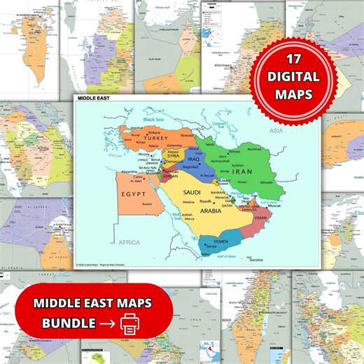 Middle East Map Bundle: 1 Regional   16 Country Maps (printable Digital Download) - Etsy
