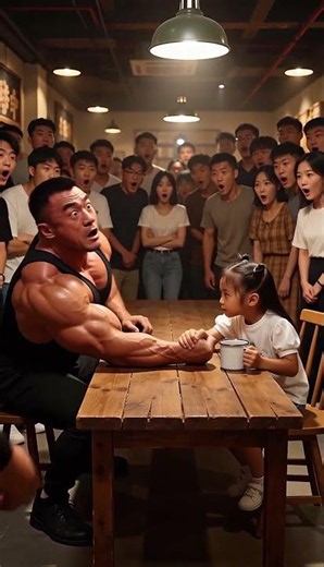 cute little girl defeats muscle man