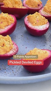 46K views · 161 reactions | Deviled eggs, but make them festive. Our take on the classic holiday app is 0 Points and gets its color from a secret ingredient: beets.  “Pickled deviled eggs” in the WeightWatchers app. | WeightWatchers | Facebook
