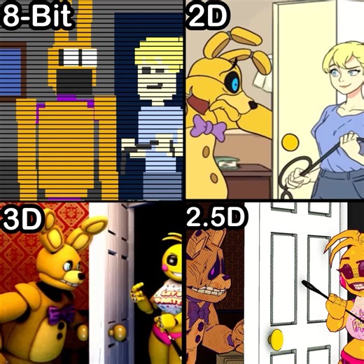 FNaF Afton Family In A NUTSHELL: - 8-Bit VS 2D VS 2.5D VS 3D