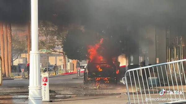 On January 1, 2025, a Tesla Cybertruck burst into flames in the valet area at Trump International Hotel Las Vegas after reportedly exploding on descent. Witnesses described a loud blast followed by intense flames engulfing the vehicle. This shocking moment was captured on video, showing the aftermath as emergency crews arrived to extinguish the fire.