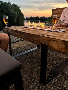 Biofireplace Table With Solid Barn Old Wood and Steel Legs - Etsy