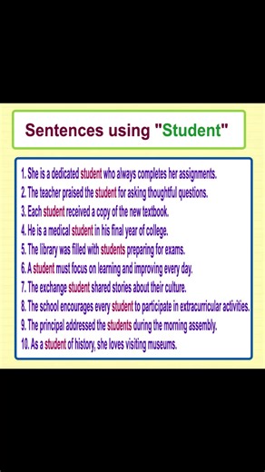 Learn English sentences using the word Student Learn English sentences Learn English Vocabulary Learn spoken English #englishvocabulary #englishlearning #englishteacher #advancedenglish #learnenglish #dailyenglish #englishsentences #English | English Learning