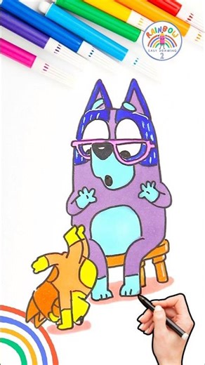 How to Draw Bluey | Bluey Nana and Bingo Drawing Wow 🌈🐶 #bluey #short #drawing #surprised #viral