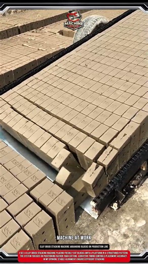 Clay brick stacking machine arranging blocks on production line