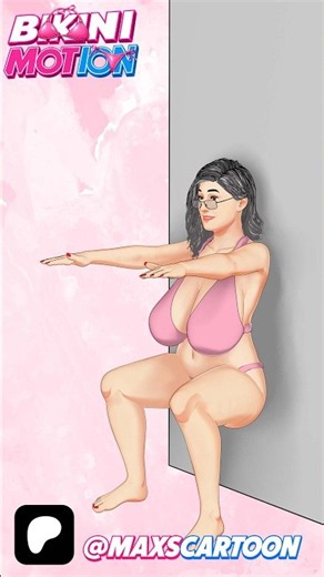 Bikini motion - 02 Wall Squat #anime #cartoon #comedy #fitness #workout #sexy #hot