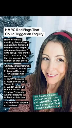 Red flags that could trigger a HMRC check: 1. Lifestyle Doesn’t Match Your Declared Income Fancy holidays, designer bags, or that new Tesla… but your declared dividends say otherwise? That’s a major red flag. HMRC can even check your social media to see if your lifestyle matches your income. Make sure your declared income and lifestyle aren’t telling two different stories. 2. Rounded Numbers Accounts that look like someone just typed “£10,000” over and over? HMRC sees right through it. Be precis
