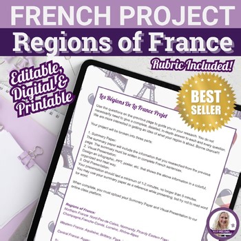 Regions of France French Culture Research Project Editable Printable No-Prep