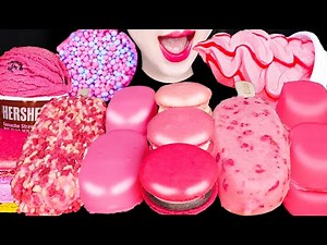 ASMR Pink Ice Cream Mochi Parfait 핑크 아이스크림 모찌 파르페 먹방 Mukbang, Eating