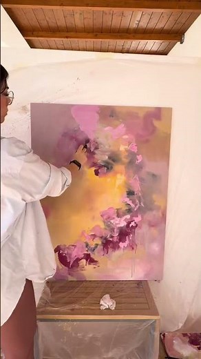 Proceso de pintura abstracta desde cero | Colores rosas y dorados 🌸✨