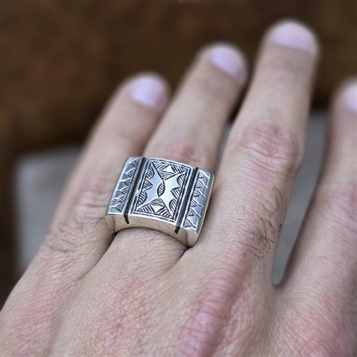 Tuareg Silver and Wood Ring – Hand Engraved Tribal Ethnic Jewelry - Etsy